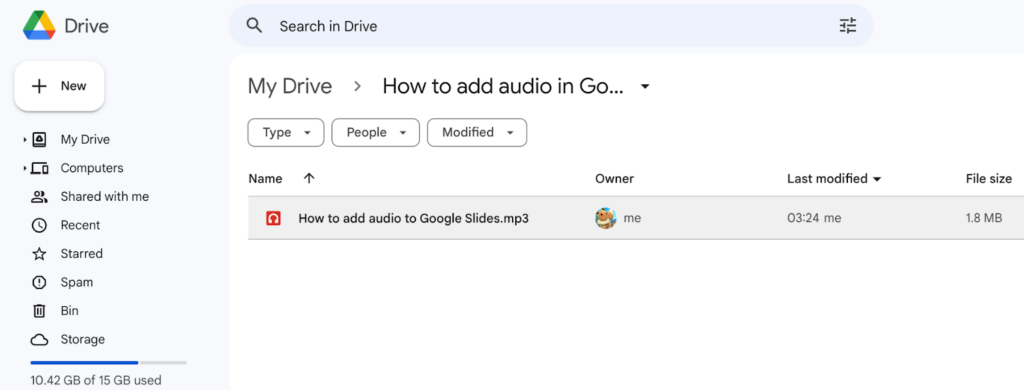 Upload the audio to Drive