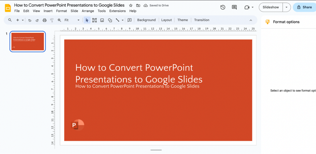 Open Google Slides and select the desired slide