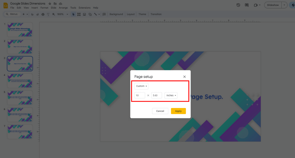 Set custom dimension in google slide