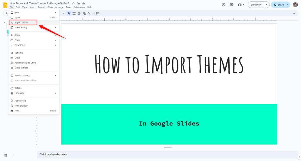 import slides in menu