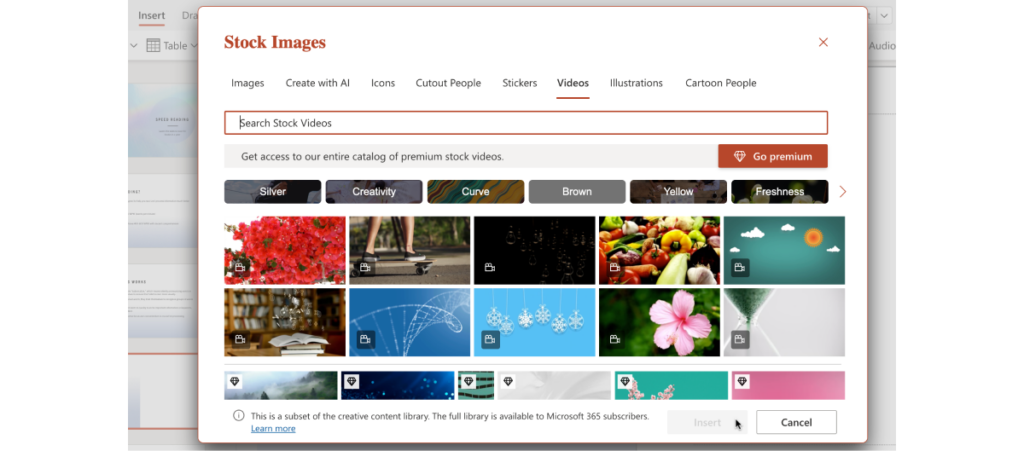 Microsoft 365 creative content library