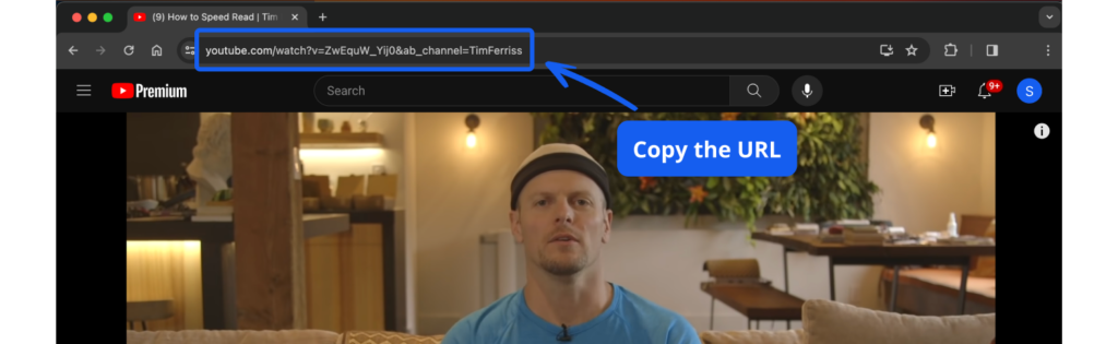 Copy the URL of a YouTube video