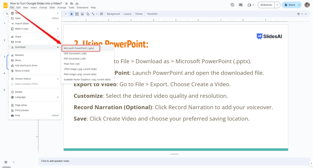 download pptx from google slides