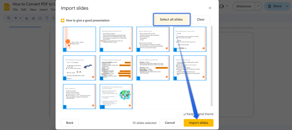 Import the converted presentation