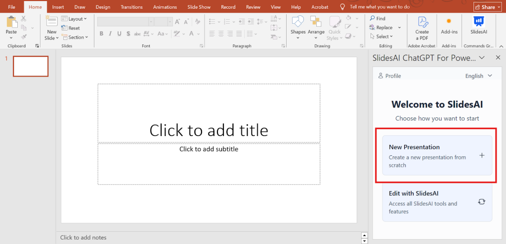 Generate new presentation in PowerPoint