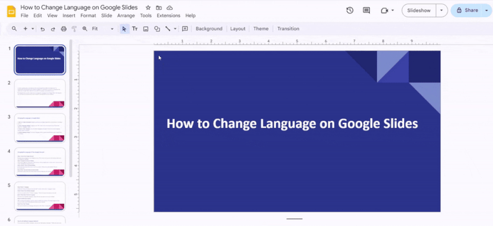 Changing the Language in Google Slides