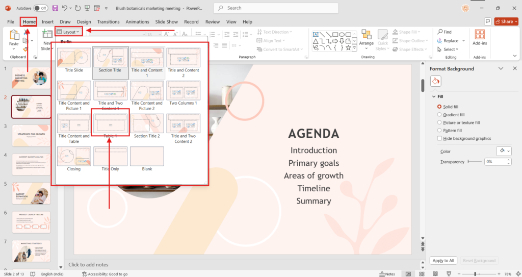 Use a Multi-column Layout to Add Columns  in PowerPoint