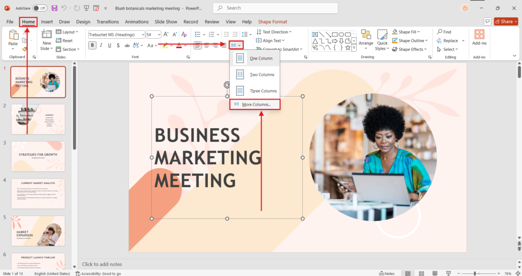 Add Columns to a Text Box in PowerPoint