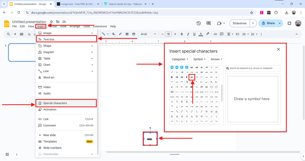 insert symbol in google slides