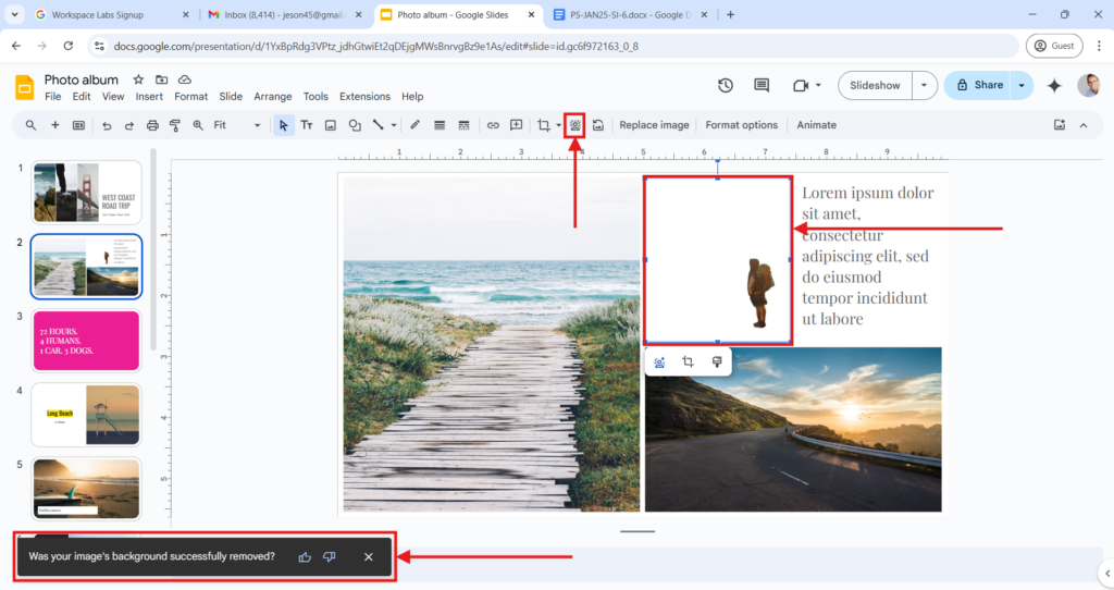 use the background remover tool in google slides