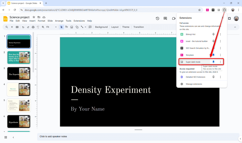 turn on dark mode in google slides