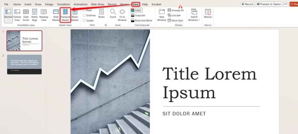 Handout Master Icon in View Tab in PowerPoint