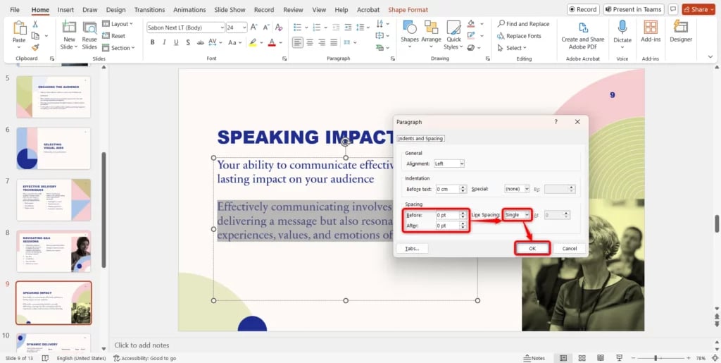 change line spacing in powerpoint