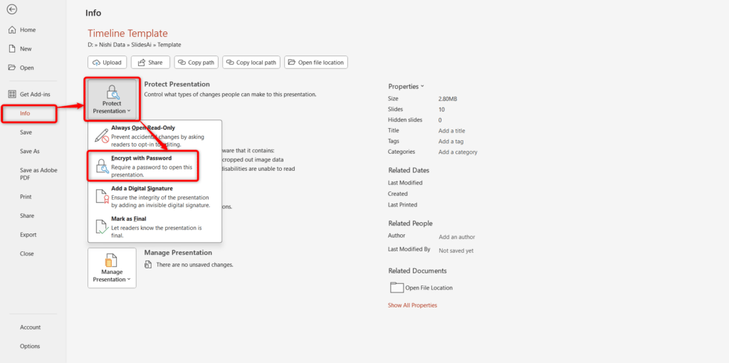 go to info and encrypt with password