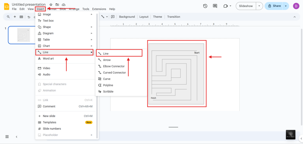 create lines in google slides