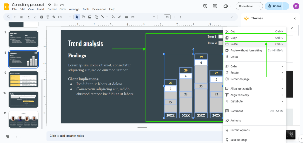 right click in google slides and click on copy