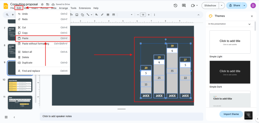 go to edit in google slides and select paste