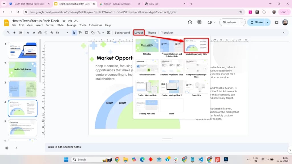 Select Layout in Google Slides