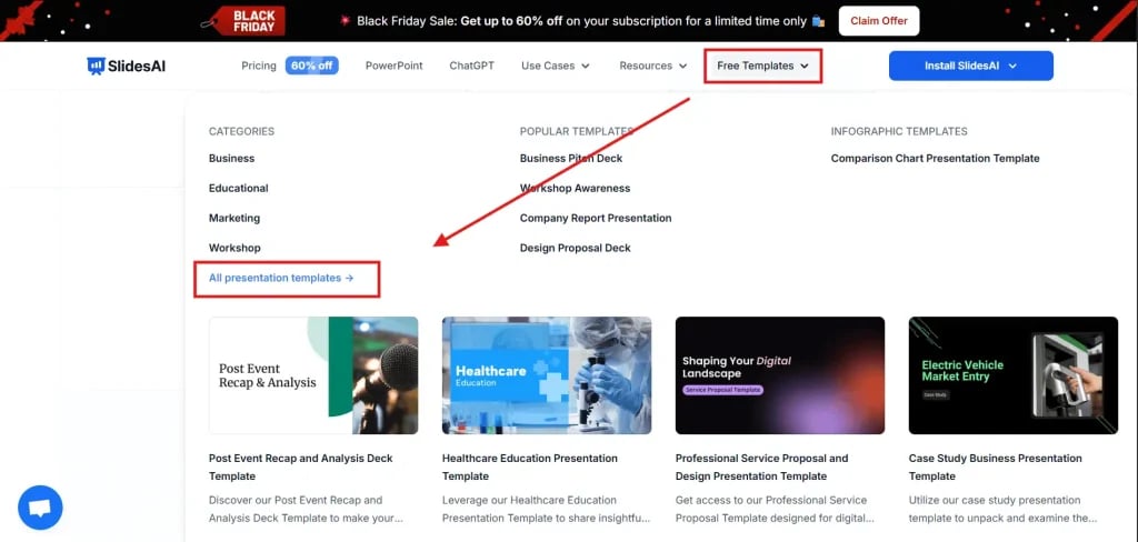 Open the Templates dropdown from the menu 
