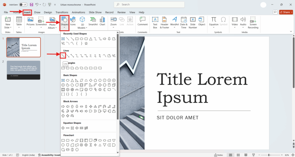 How to insert line in PowerPoint
