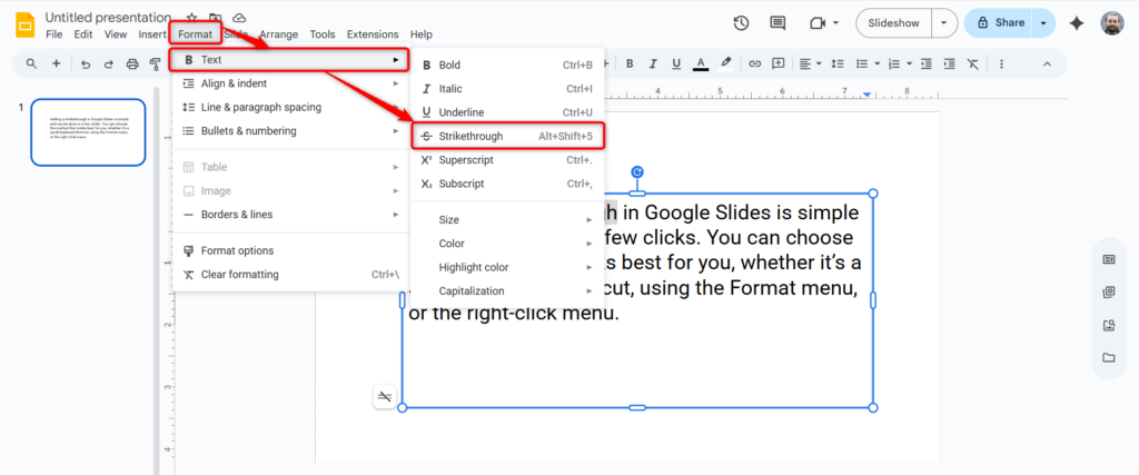 Methods to Add Strikethrough in Google Slides