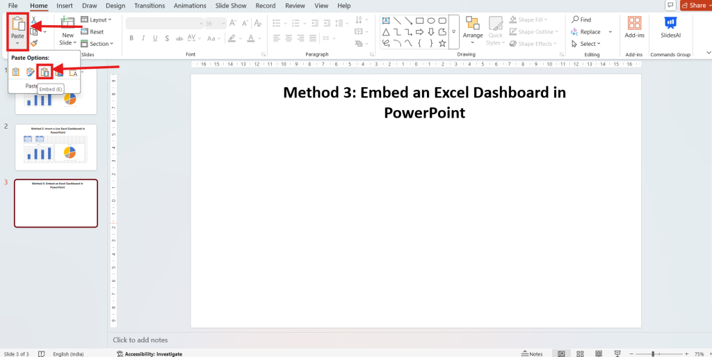 embed excel dashboard in PowerPoint
