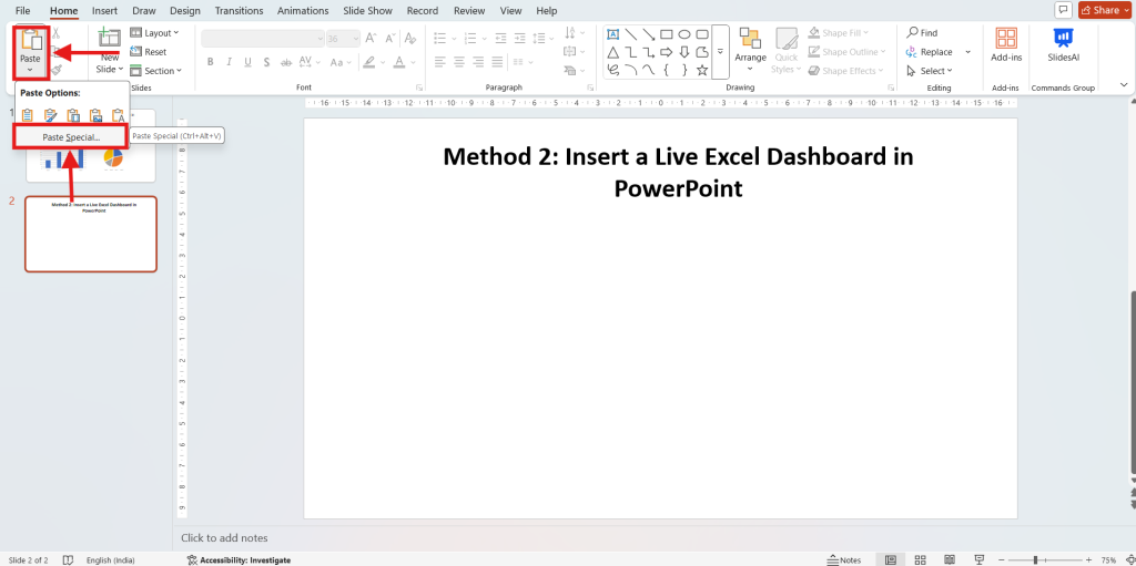 Click on Paste Special