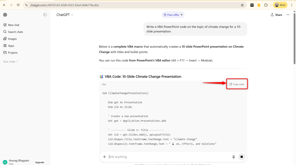 Copy the Generated Code