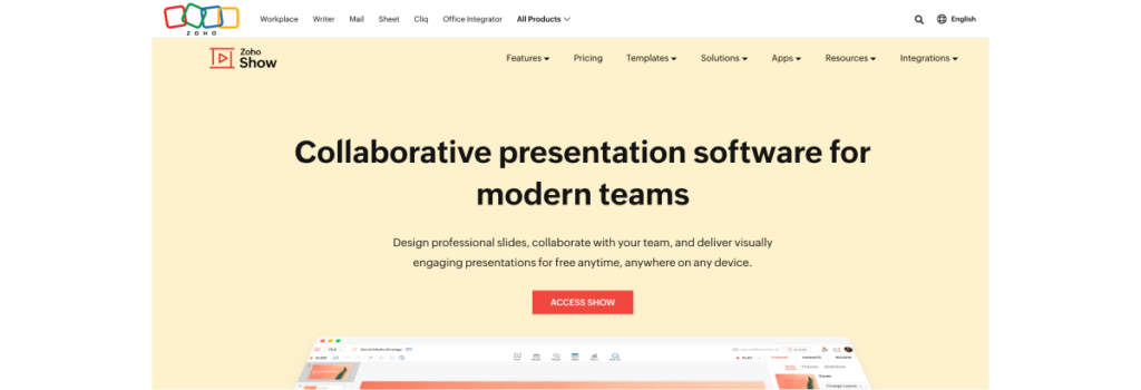 Zoho Show homepage