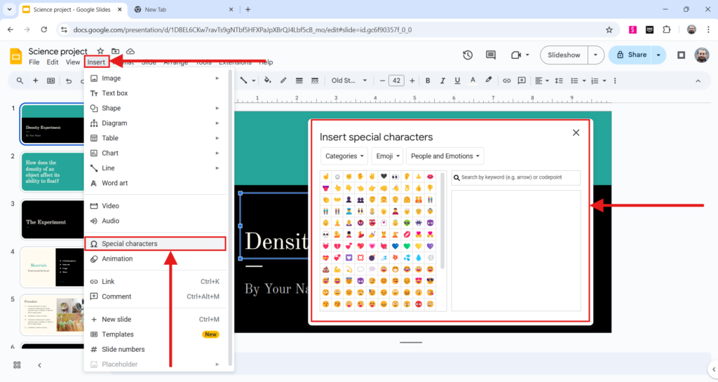 insert emojis in google slides