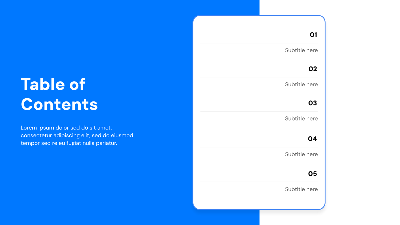 Table of Contents Templates template