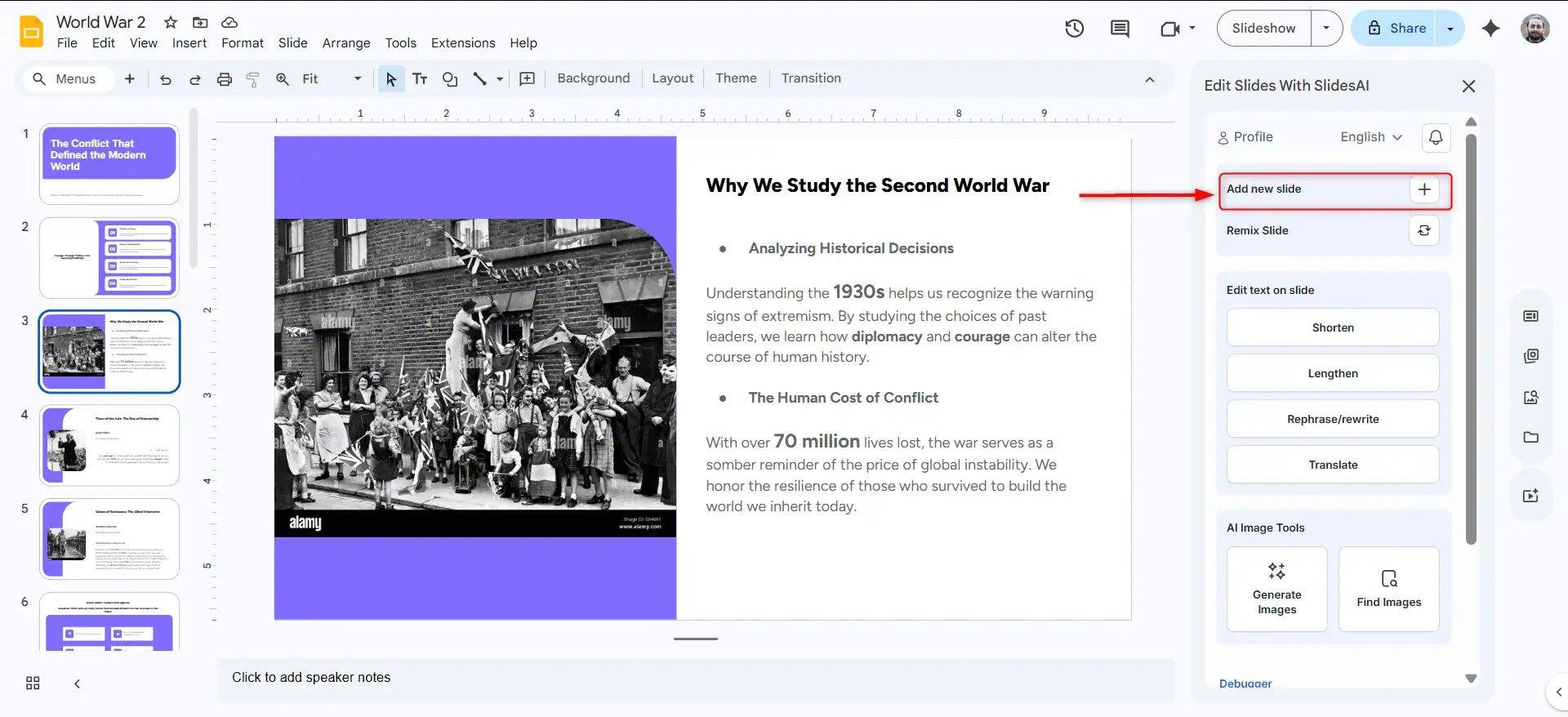 Add new slide option