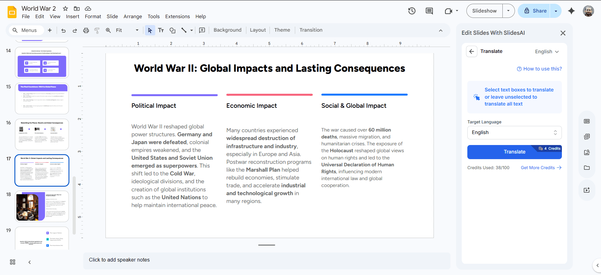 Review the new generated slide