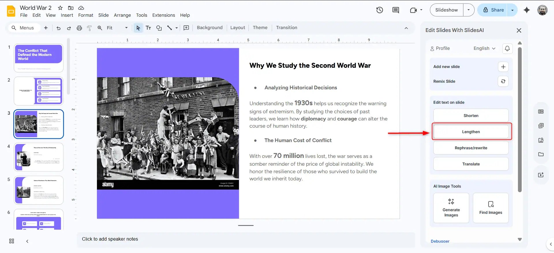 Lengthen Slide option