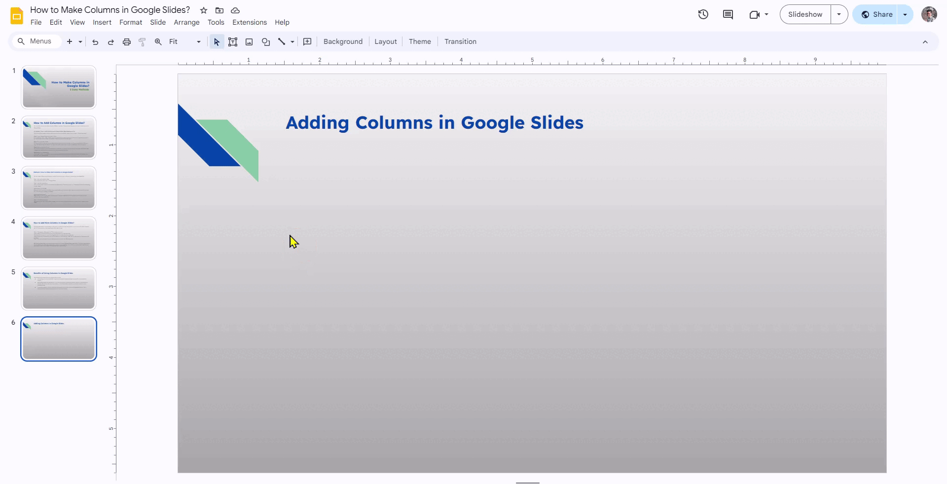 open google slides and insert table