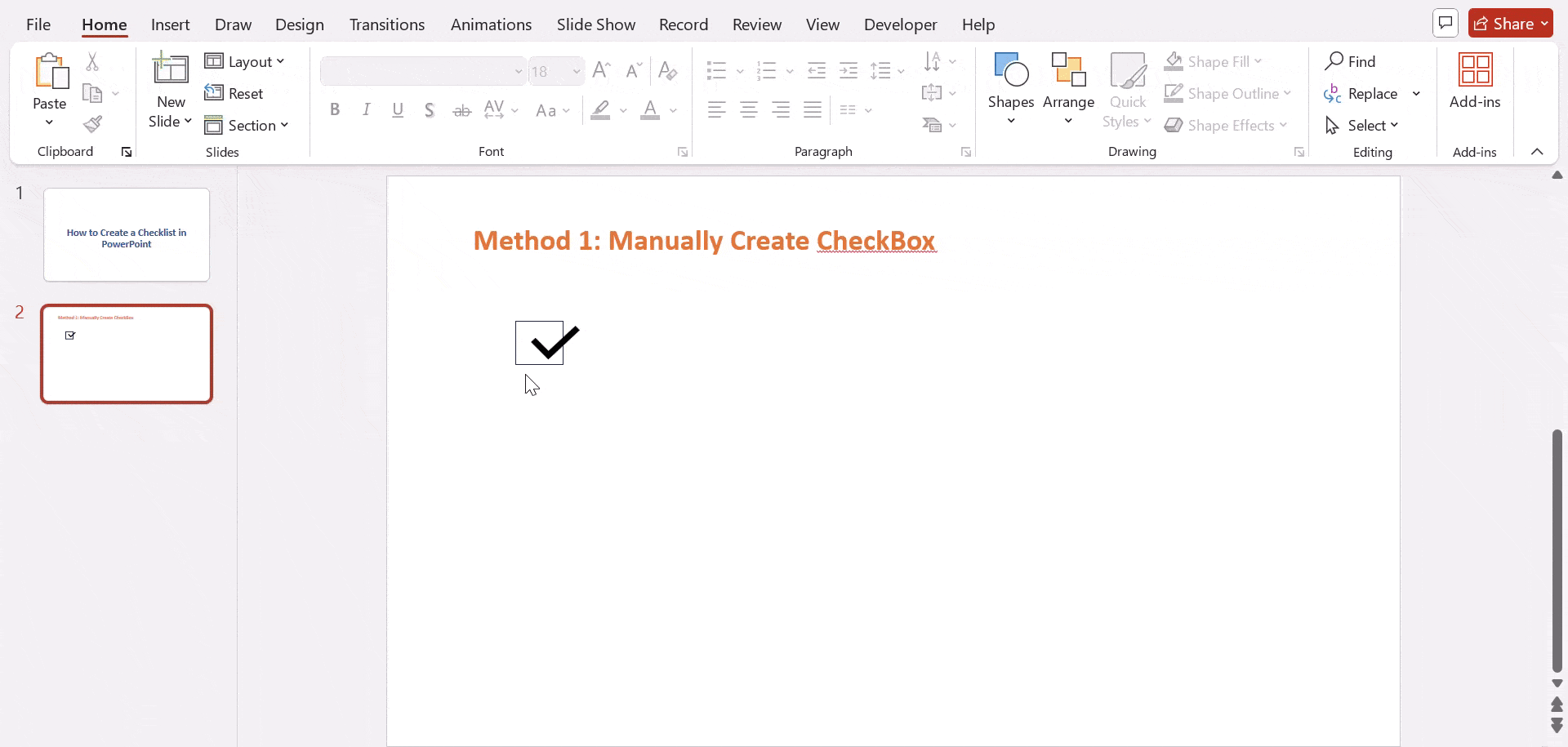 Rename the rectangle and the checkmark icon in PowerPoint