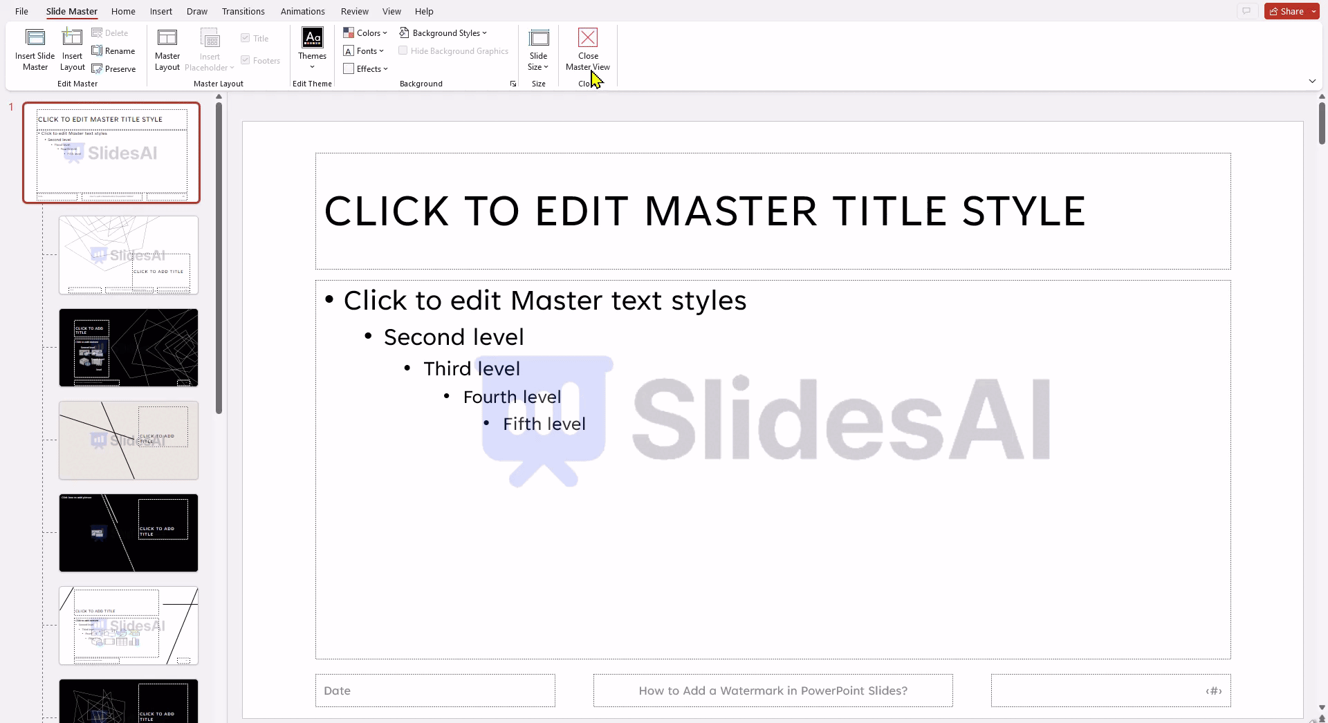 closing master slide to preview watermark
