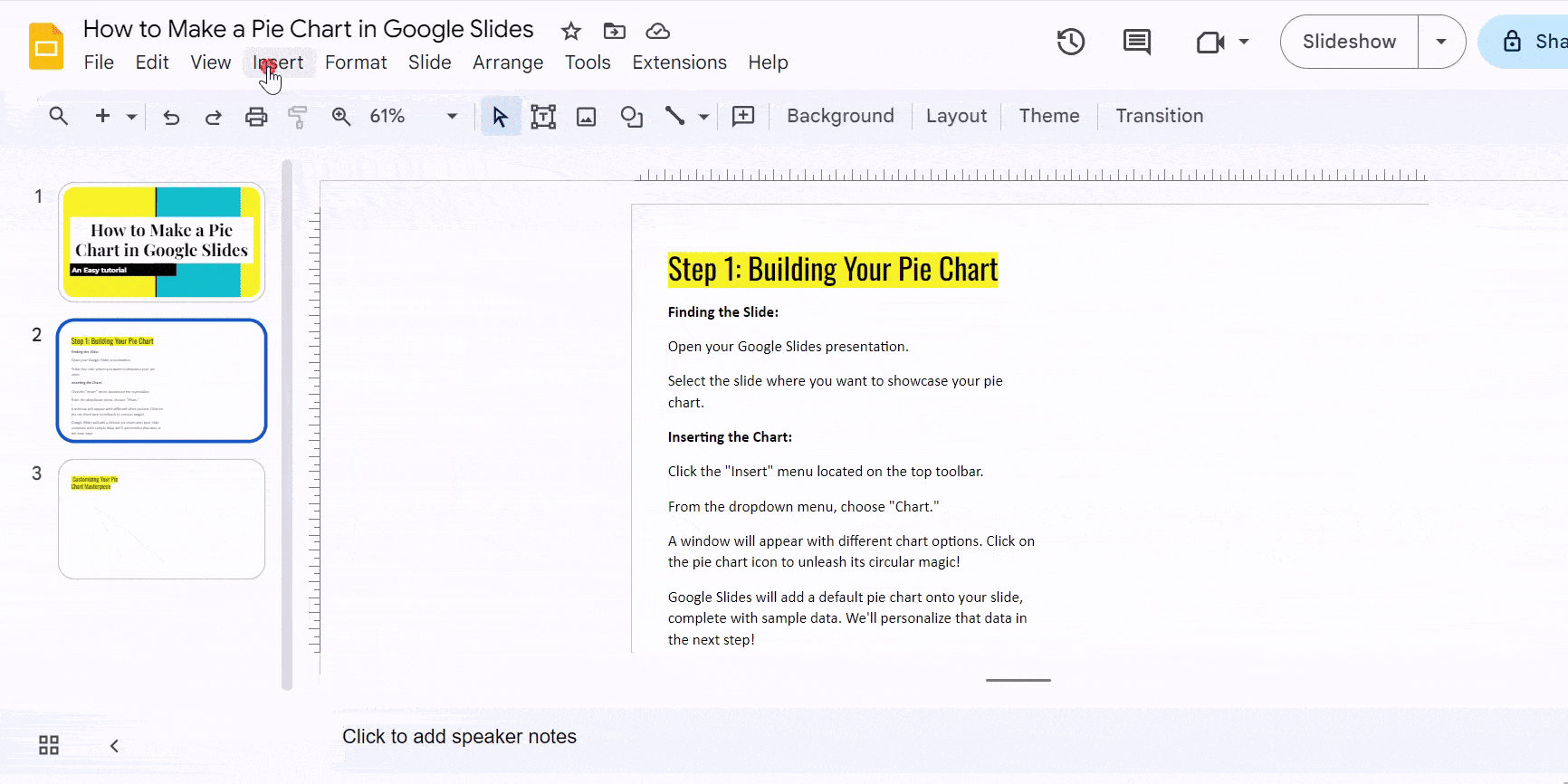 building your pie chat in google slides
