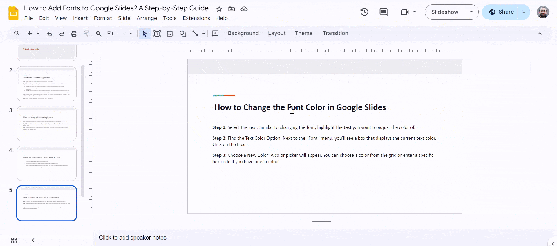 How to Change a Font Color in Google Slides