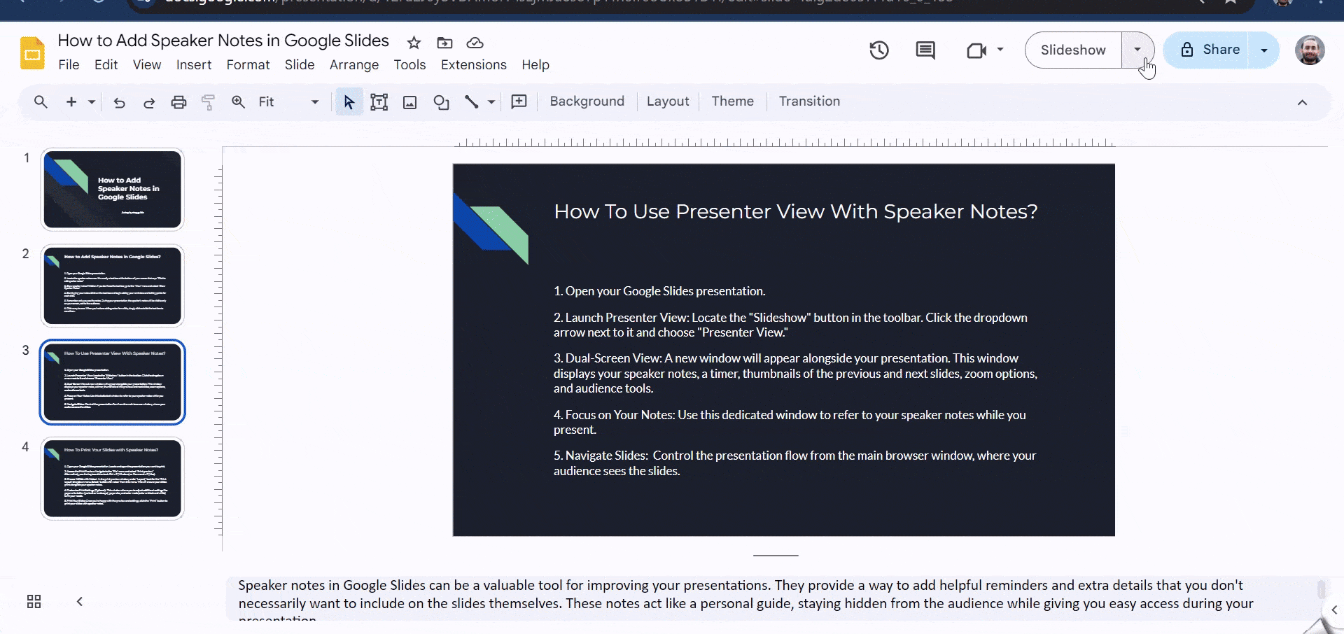 How To Use Presenter View With Speaker Notes?