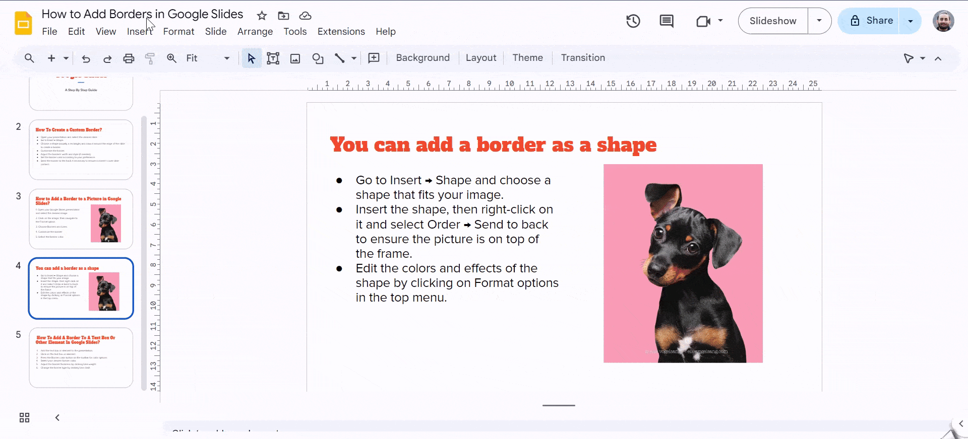 Add a Border to a Picture in Google Slides