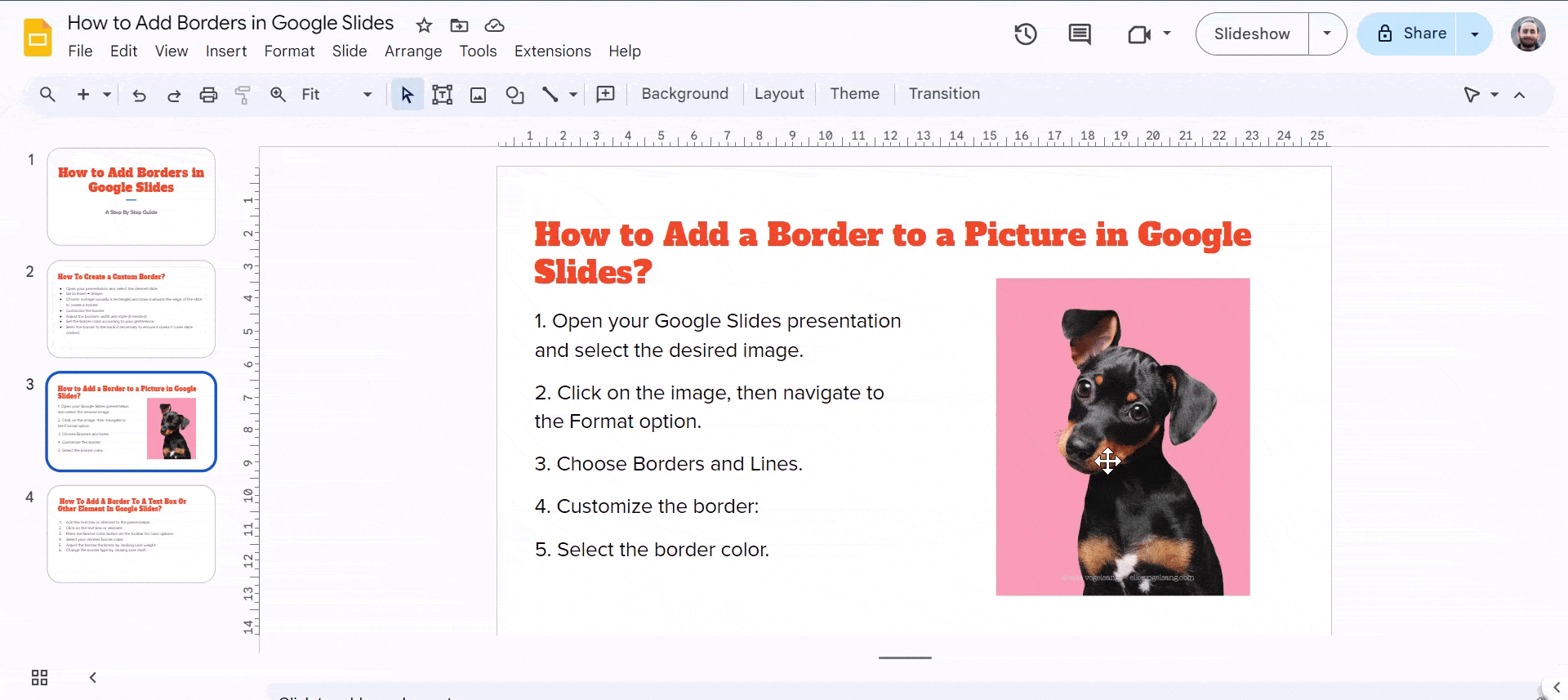 Add a Border to a Picture in Google Slides