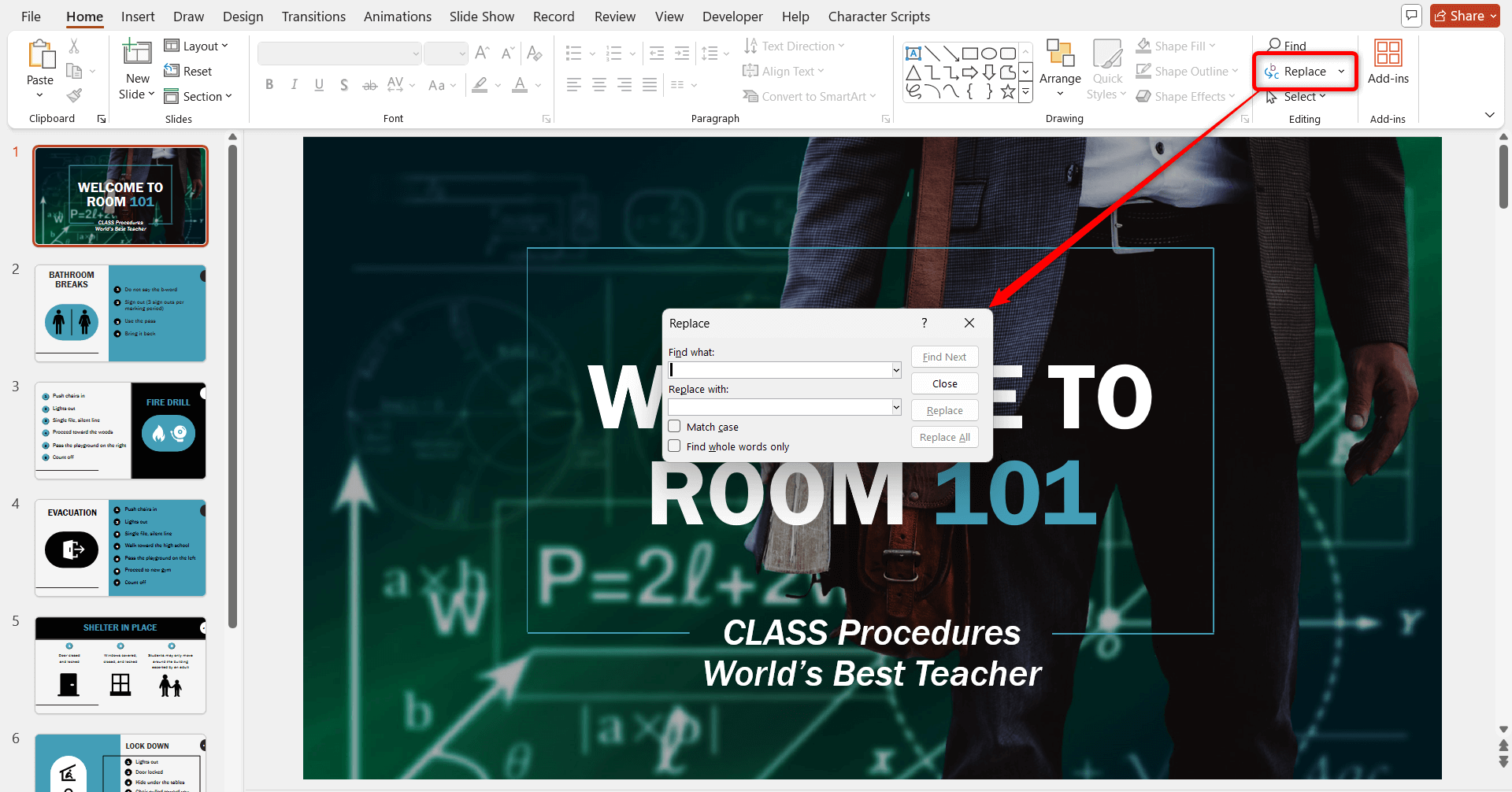 find and replace option in ppt