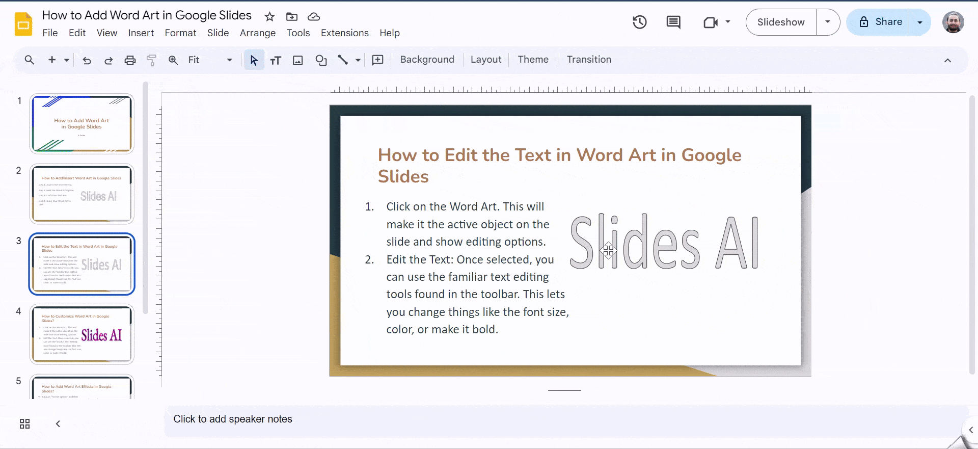 How to Edit the Text in Word Art in Google Slides