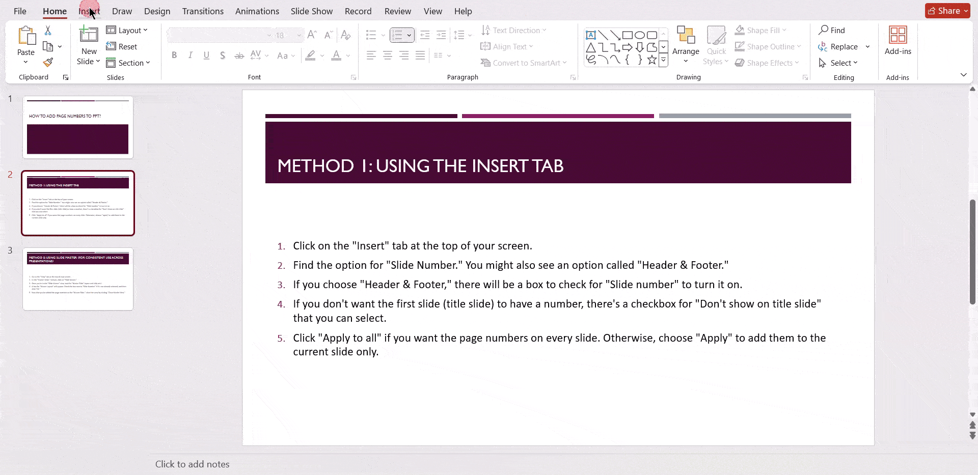 Method 1 Using the Insert Tab