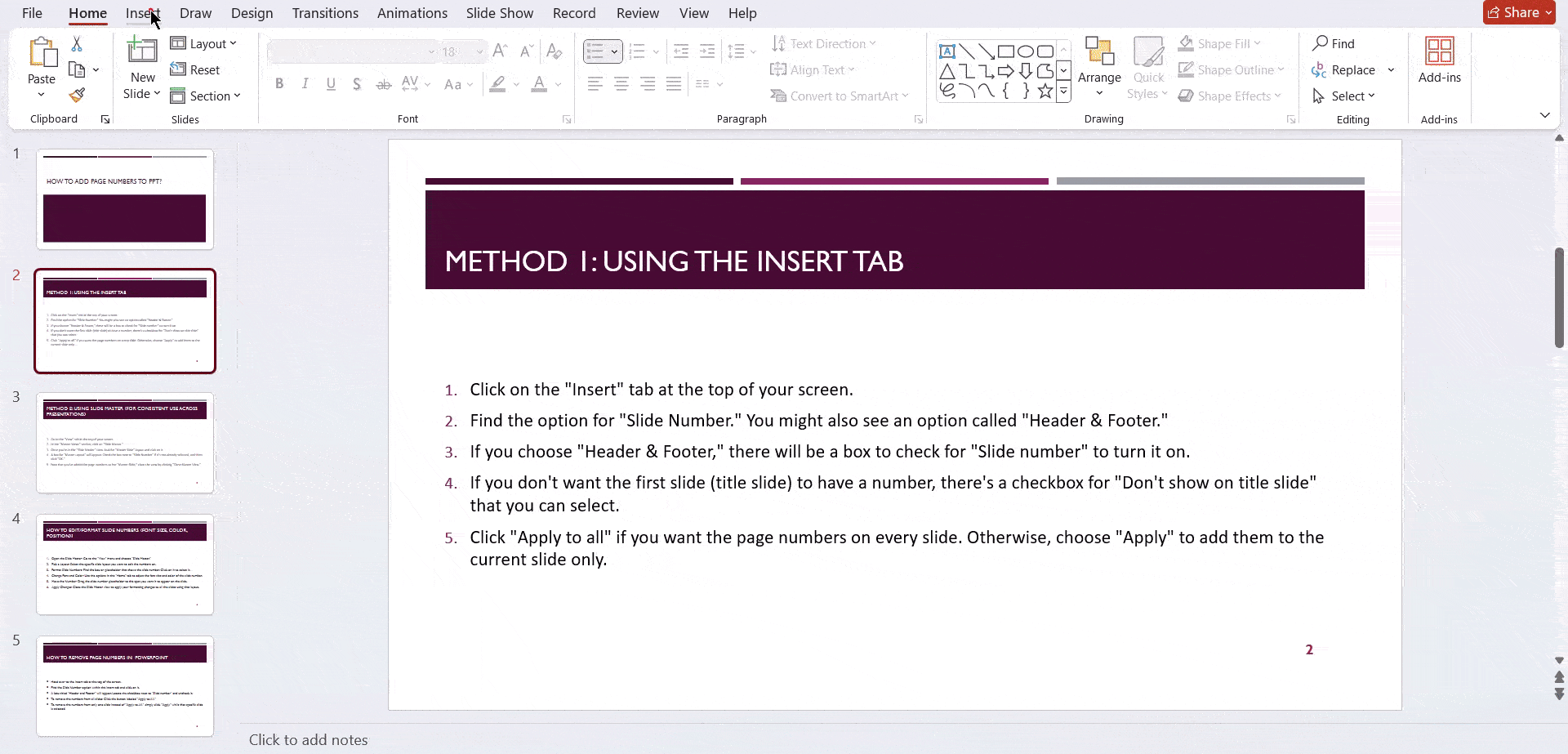 How to Remove Page Numbers in  PowerPoint