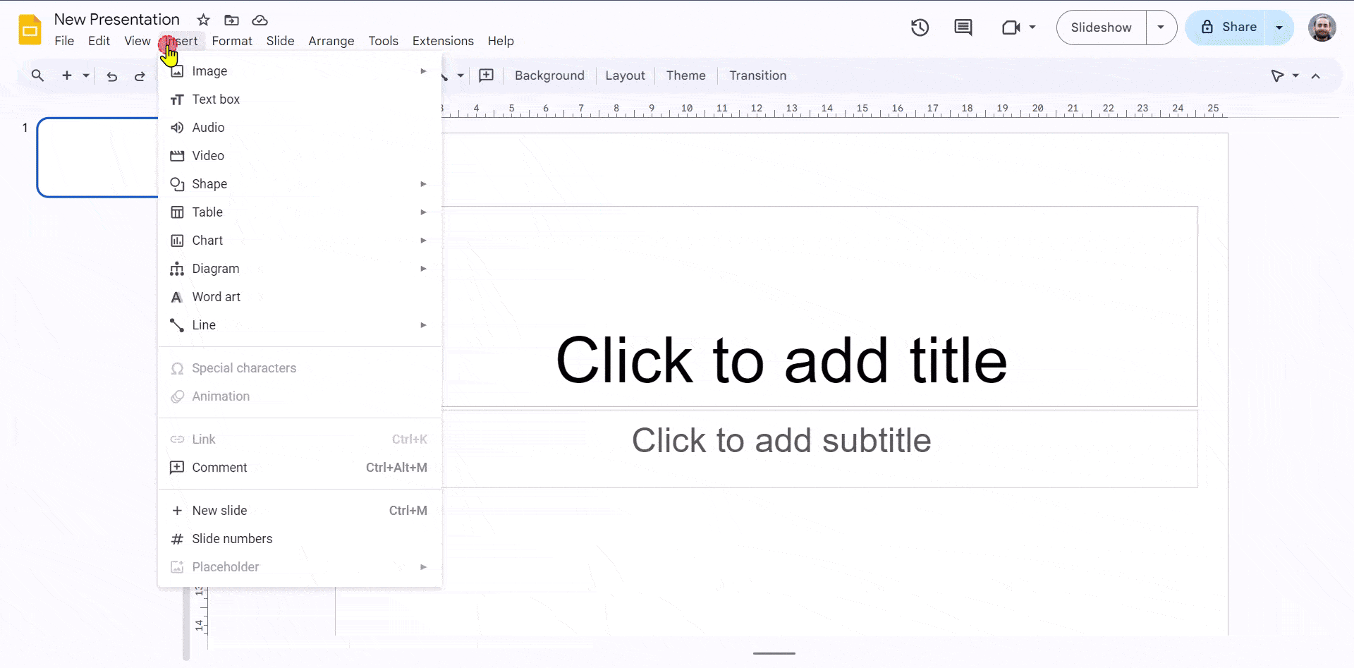 insert and upload every image in google slides