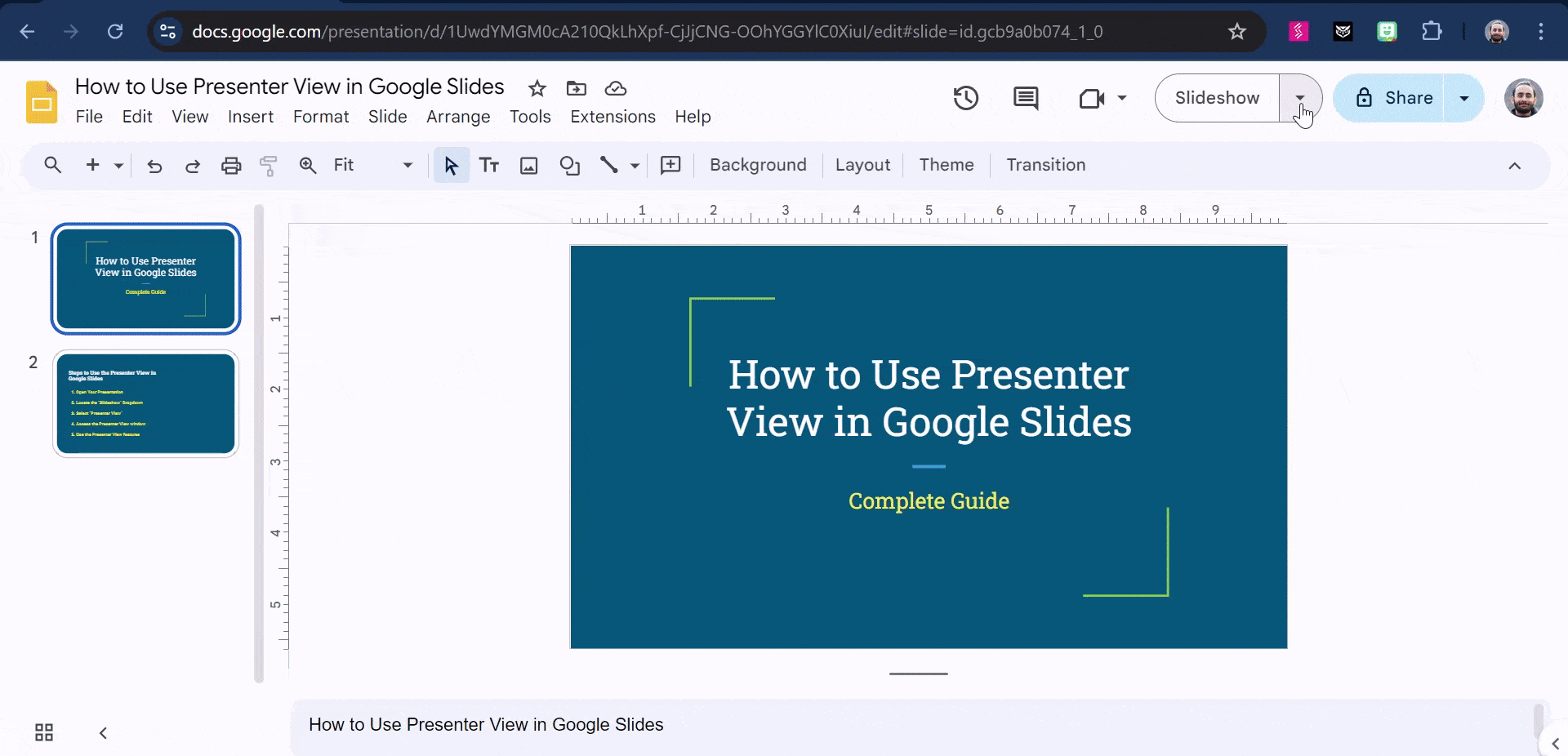 Timer in Presenter View in Google Slides