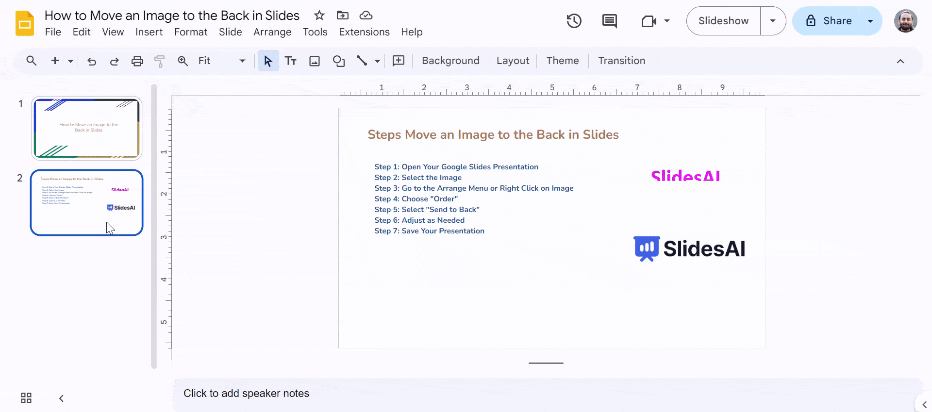 How to Move an Image to the Back in Slides