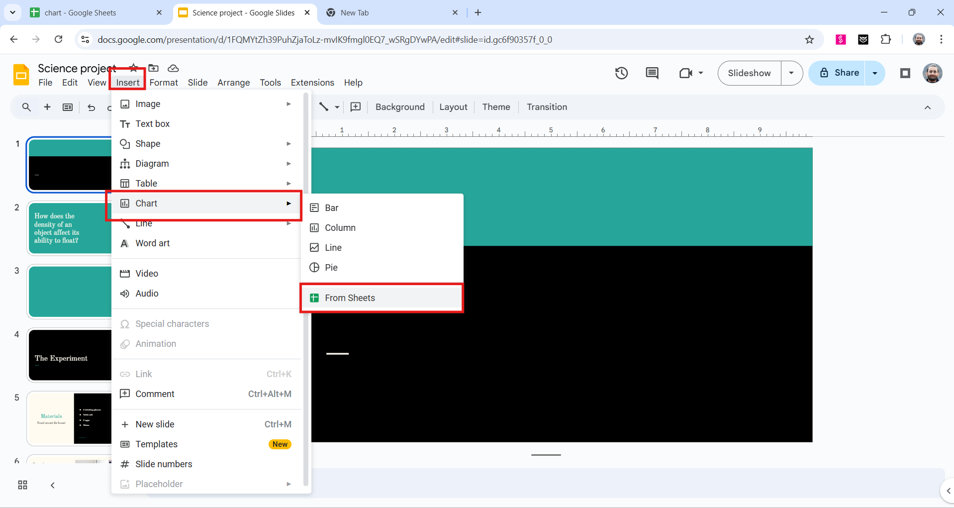 add charts from google sheet